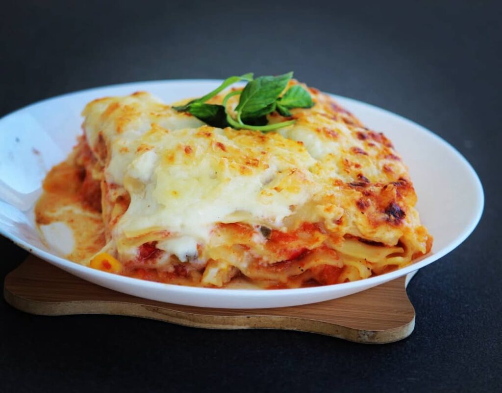 Lasagna served in a plate